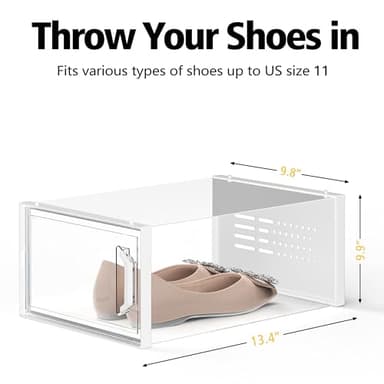 SEE SPRING X-Large Shoe Storage Box Fit Size 11, Clear Plastic Stackable Shoe Organizer for Closet, Space Saving Sneaker Shoe Rack Containers Bins Holders for Entryway, Under Bed, 12 Pack Clear - Image 5