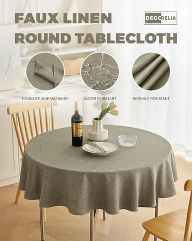 Decorelia Waterproof Faux Linen Farmhouse Round Table Cloth for Indoor/Outdoor, Decorative Rustic Fabric Tablecloth Cover for Party Picnic Dining & Kitchen Table (60 Inch, Round (2-4 Seats), Natural) - Image 3