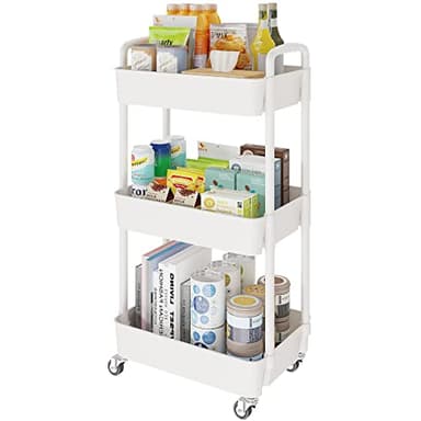 Laiensia 3-Tier Rolling Cart with Wheels,Multifunction Utility Storage carts, Kitchen Storage Organizer,Mobile Shelving Unit for Bathroom,Laundry,with Classified Stickers,White - Image 1