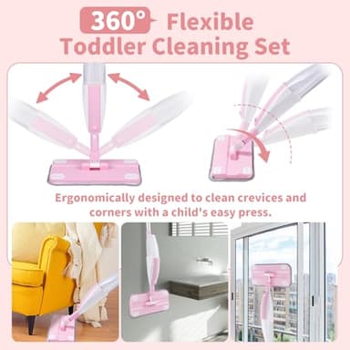 Lullulii Kids Spray Mop,Toddler Mop Cleaning Set, Real Working Mini Mop & Kids Broom Dustpan Set, Housekeeping Pretend Play Toy, Montessori Kid Cleaning Toy Set Includes Organizer Clip -Pink - Image 7