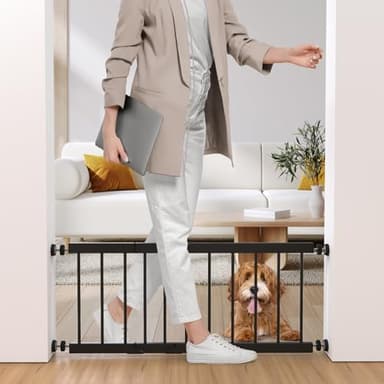 Dog Gate Indoor,18"-45" Adjustable Extra Wide Metal Short Dog Gate to Step Over, 18" Tall Small Pet Gate with 3 Extension Kits, Pressure Mounted Gate for Doorways & Stairs Black - Image 1