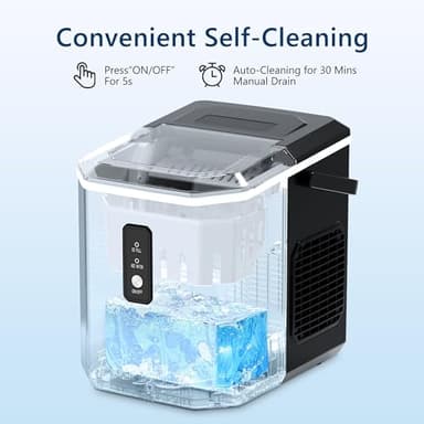 Ice Maker Countertop, Portable Ice Machine with Self-Cleaning, 22lbs/24Hrs, 9 Bullet Ice Cubes in 6 Mins, Ice Basket and Scoop, Ideal for Home, Kitchen, Bar, Camping - Image 5