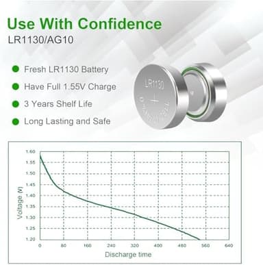 LR1130 Battery 25 Pack, 1.5V Long-Lasting AG10 189 389 LR1130 LR54 V10GA Alkaline Button Coin Cell Batteries for Calculator Watch Battery - Image 5