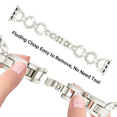 Mesime Compatible with Apple Watch Band 38mm 40mm 41mm 42mm 44mm 45mm , Women Girl Bling Diamond Jewelry Metal Strap Bands with Crystal Tempered Glass Screen Protector Case, Round Shiny Bracelet - Image 6