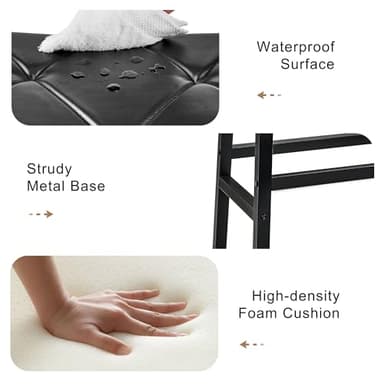 VECELO 25 inch Counter Height Stools for Kitchen Island, 3.3'' Thick PU Upholstered Saddle Seats, Backless Bar Chairs with Metal Base, Black - Image 6