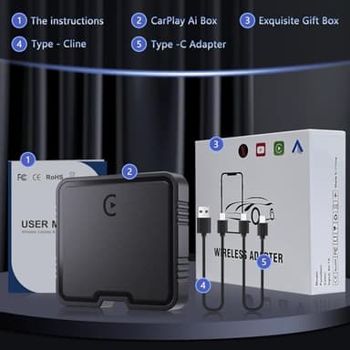 Crazygol Wireless CarPlay Adapter, Car Play Adapter with Netflix/YouTube/TF Card Plug & Play Dongle Support, USB Dongle for Android Auto from 2015&iPhone iOS10+ - Image 2