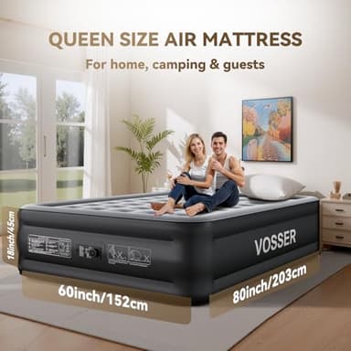 VOSSER Air Mattress Queen with Built in Pump,Blow Up Mattress in 3 Mins,18'' Raised Self Inflatable Mattress,Portable Airbed for Home,Floor&Camping,Queen Size Air Matress for Adults,660LB Max,Black - Image 8
