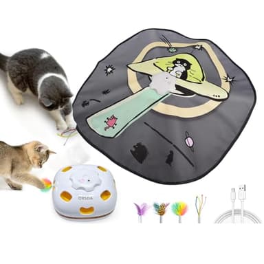ORSDA 4 in 1 Interactive Cat Toys - Automatic Cat Toys for Indoor Cats & Kittens, 8 Holes Mice Whack-A-Mole, Hide and Seek Smart Motion with 5PCS DIY Replacement Refills - Image 1