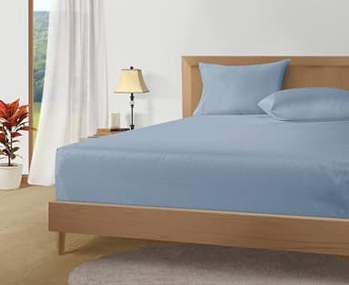 LANE LINEN 100% Egyptian Cotton Queen Sheet Set, Soft & Comfy Thick Fully Elasticized Mercerized Cotton Sheets Queen Size Set, No Pill Fade Resistant Elegant Jaquard Swiss Dot Queen Sheets-French Blue - Image 4