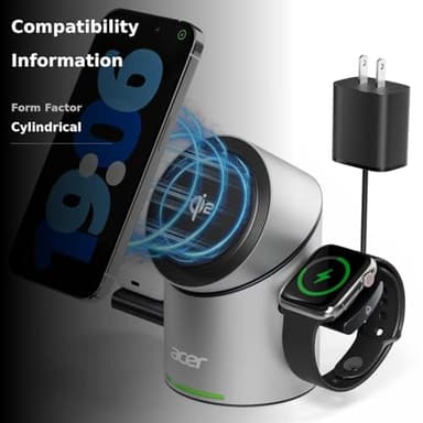 Acer S2 3 in 1 Charging Station for Apple - Qi2 15W iPhone Wireless Charging Station, Magsafe Charger Stand for iPhone 17 16 15 14 13 12 - Apple Watch - Airpods Series (Charger & USB-C Included) - Image 3