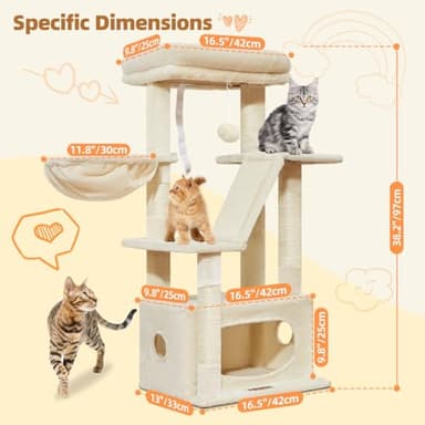 Taoqimiao Cat Tree,38.5-Inch Cat Tower for Indoor Cats,Suitable for Kittens with Luxurious cat condo with Adjustable Baskets and Luxurious Perch Beige MS029SM - Image 2