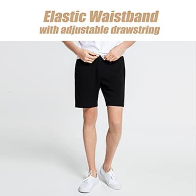 maamgic Mens Sweat Shorts 7" Above Knee Workout Gym Shorts Lounge Shorts with Zipper Pockets Black X-Large - Image 2
