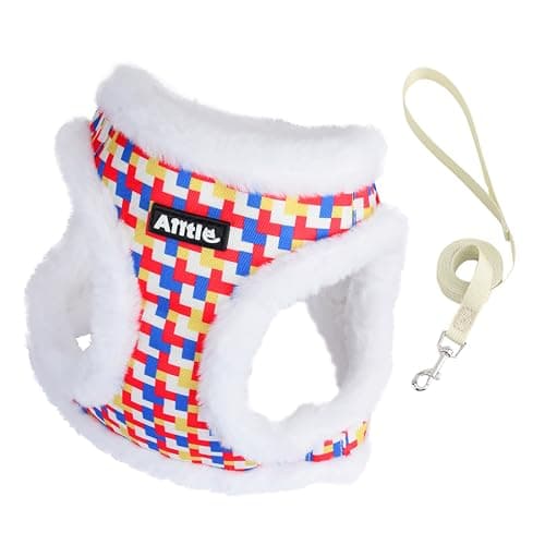 AIITLE Warm Plush Dog Vest Harness and Leash Set - No-Pull Plaid Dog Harness with Safety Buckle - Cold Weather Dog Harness for Indoor and Outdoor Use for Puppy and House Cats White XXS - Image 1