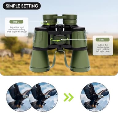 20x50 High Zoom Adult Binoculars High Power with Phone Adapter, Low Light Night Vision, Lightweight & Portable for Bird Watching, Hunting, Stargazing(Green) - Image 4