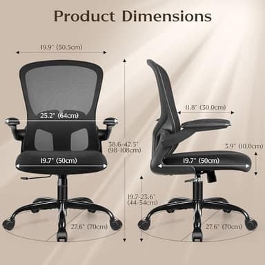FelixKing Office Desk Chairs, Ergonomic PC Desk Chair with Wheels, Adjustable Lumbar Support and Height, Swivel Computer Chair with Flip-up Armrests, Ergo Mesh Backrest for Working (Black) - Image 3