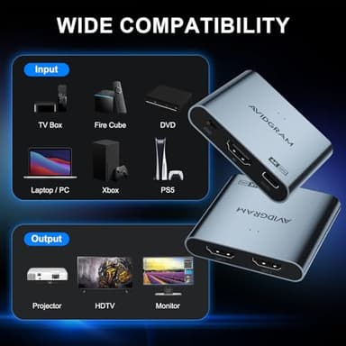 PORTTA HDMI Splitter 1 in 2 Out 4K Duplicate/Mirror Screen Only (Not Extend), with 3 EDID Mode, Compatible with PC, Laptop, Security Cam, Apple TV, PS4, PS5 etc - Image 6