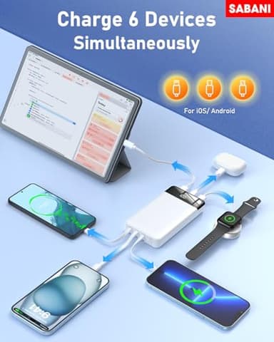 SABANI Portable Charger 35000mAh Power Bank - Portable Battery with 4 Built in Cables, 22.5W Fast Charging Battery Pack Compatible with iPhone 16 15 14 13 Samsung Android Phone etc (1 Pack, White) - Image 4