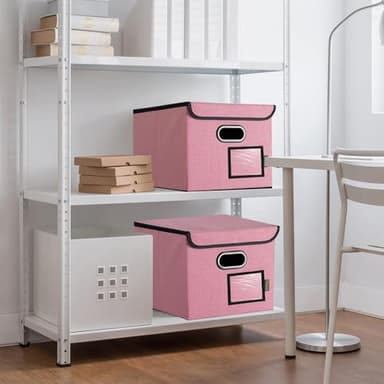 BALEINE File Organizer Box with Lid, Collapsible File Folder Organizer with Plastic Slide, Hanging File Folder Box for Office Document Storage (1 Pack, Pink) - Image 2