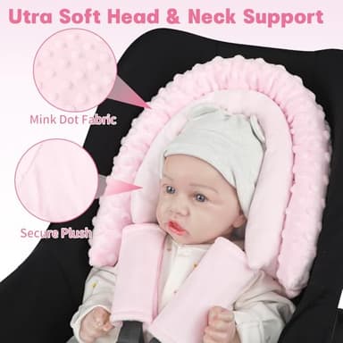 Infant Car Seat Insert, HNHUAMING Baby Car Seat Head & Body Support with 2 Straps Pads, Ultra Soft Newborn Preemie Carseat Insert Cushion for Girls Boys, Fits Car Seat, Stroller, Swing, Bouncer, Pink - Image 3