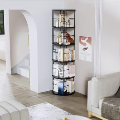 ALLSTAND 5 Tier Rotating Bookshelf, 360 ° Display Stackable Spinning Bookshelf Tower, Corner Bookshelf Tall Floor Standing Swivel Bookcase Narrow Storage Organizer for Bedroom, Living Room, Black - Image 6