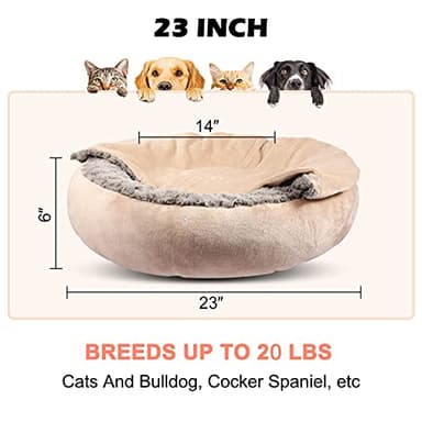GASUR Small Dog & Cat Bed, 23'' Donut Pet Bed Mat with Hooded Blanket, Anti-Anxiety Burrow Cave Bed, Cozy Puppy Bed, Machine Washable, for Indoor Pets up to 20lbs - Image 5