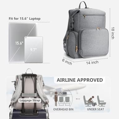 CEI-CEI Neoprene Diaper Bag Backpack with Insulated Pockets, Large Newborn Baby Maternity Bags Travel Tote with Changing Pad (Grey) - Image 4