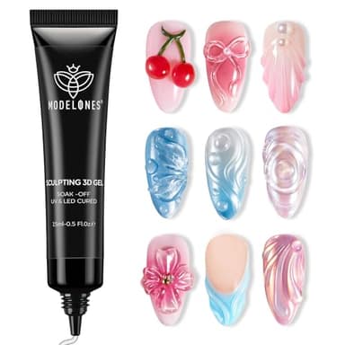 Modelones 3D Gel Nail Art, Sculpting Gel Glue for Molding, Drawing, Charms & Gems Glue, Nail Stuff for Chrome Powder and Rhinestone Design No Wipe, U V Light Cured Salon & DIY Use - Image 1