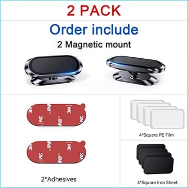 【2-PACK】Magnetic phone holder for car, [ Super Strong Magnet ] [ with 4 Metal Plate ] iPhone Magnetic car mount for cell phone, [ 360° Rotation ] Universal Dashboard adhesive Car Magnetic Phone Mount - Image 7