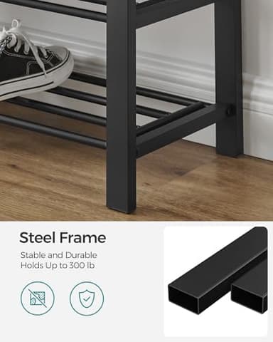 SONGMICS Shoe Bench, Storage Bench, Entryway Bench with Cushion, Shoe Shelf with Seat, Space-Saving, Modern Style, for Living Room, Bedroom, Hallway, Dark Gray and Ink Black ULBS57GYZ - Image 4