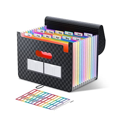 ThinkTex Accordion File Organizer, 12 - Pocket Expanding File Folders for Paper Receipts, Bills&Taxes Organizer, Portable Letter/A4 Size Document Holder for School, Office, Home with Colorful tabs - Image 1