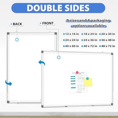 WALGLASS Double-Sided White Board, 24" x 18" Dry Erase Board Magnetic Whiteboard for Wall, Hanging Mounted Whiteboard Silver Aluminium Frame for Home, School, Office, Kitchen - Image 7