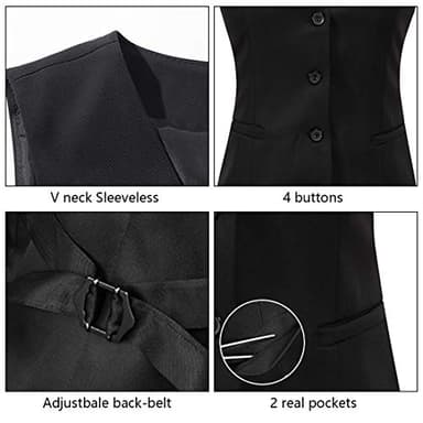 V VOCNI Women's Fully Lined 4 Button V-Neck Economy Dressy Suit Vest Waistcoat - Image 2