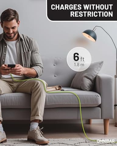 OMNIBAR Silicone USB A to USB C Cable (6FT, Lime Green), USB C Charger Cable Fast Charging for iPhone 17/16/15 iPad MacBook, Type C Charger Cord for Galaxy S25/S24 Pixel 9/8 Tablet Laptop CarPlay Cord - Image 7