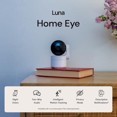 Luna Indoor Camera 360-Degree Pan/Tilt, Pet/Person/Vehicle AI Motion Detection, Plug-in, Night Vision, Two Way Audio, Cloud Storage, Wi-Fi Camera for Room Office Smart Home Security (White) - Image 2