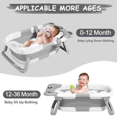 TPN Collapsible Baby Bathtub, Baby Bath Tub with Soft Cushion & Real-Time Thermometer, Baby Bathtub Infant to Toddler Tub (0-36 Months), Portable Newborn Travel Bath tub - Image 4