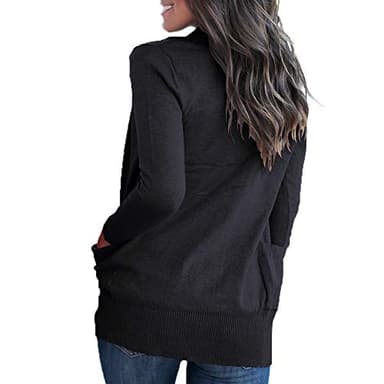 VOIANLIMO Women Open Front Casual Long Sleeve Knit Soft Classic Black Cardigan Sweater with Pocket M Size - Image 2