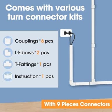 YesBes 116in Cord Hider Kit, Cord Covers for Wires on Wall, Paintable Cable Raceway, Cord Hider for Wall Mount tv, tv Cable Hider Wall kit, Wire Covers for Cords, W0.96in X H0.57in, White - Image 4