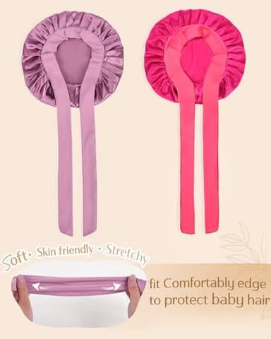 YANIBEST 2 PCS Baby Bonnet Silk Satin Bonnet for Kids Sleeping Cap Curly Natural Hair Silk Bonnets for Girls Boys Infant - Image 3