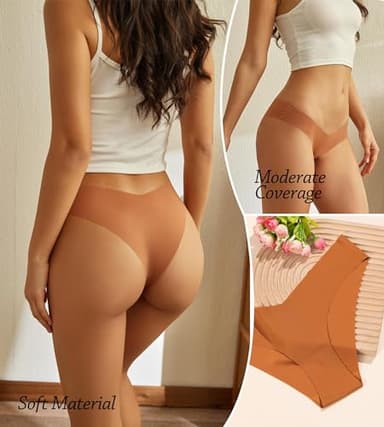 Beafulrab Women Seamless Underwear Soft No Show Stretch Bikini Invisibles Hipster V Cut Panties 6 pack (P1,M) - Image 3