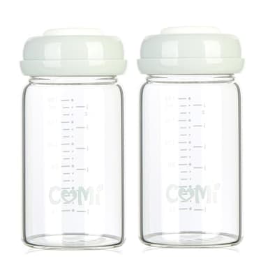 COMI Wide Neck Glass Breastmilk Collection n Storage Bottle, 6oz with Screw Ring Sealing Disk; Re-markable Sealing Disc. BPA Free, Fits Breast Pumps & Nipples (2 Pack Gray Lids) - Image 1