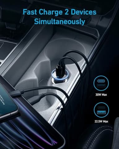 Anker 323 USB C Car Charger Adapter, 52.5W Cigarette Lighter Charger with 30W PowerIQ 3.0 Fast Charging Cable for iPhone 17/17 Pro Max/16/15/14 Series, Galaxy S25/24/23, Pixel, iPad, AirPods and More - Image 3