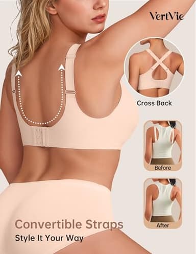 Vertvie Wireless Bras for Women No Underwire Supportive Mesh Crossover Bra Seamless Push Up Full Coverage Everyday Bralettes(Nude,X-Large) - Image 3
