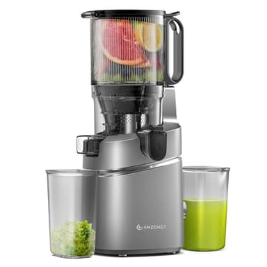 AMZCHEF Juicer Machines, 5.3" Extra Self-Feeding Cold Press Juicer for Whole Vegetable & Fruit, Juice Extractor Machine with Large Auger & Triple Strainers, Easy to Clean, High Juice Yield, Grey - Image 1