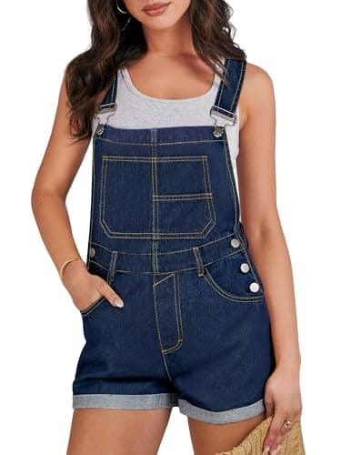 ANRABESS Overalls for Women Denim Shorts Overalls 2025 Summer Casual Loose Fit Adjustable Rompers Jean jumpsuit Bib Shortalls Washed Nightfall Blue X-Small - Image 1