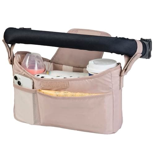 Tiny Twinkle Universal Stroller Organizer with Adjustable Strap - Waterproof Stroller Caddy Fits Baby Jogger,Nuna,Graco,Donna and Bugaboo Strollers（Beige Checkers） - Image 1