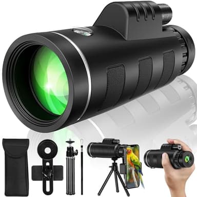 40x60 Monocular Telescope with Smartphone Adapter, High Powered BAK4 Prism FMC Monocular for Adults, Compact Low Light Vision Telescope for Wildlife, Hunting, Camping, Travel & Outdoor Adventures - Image 1