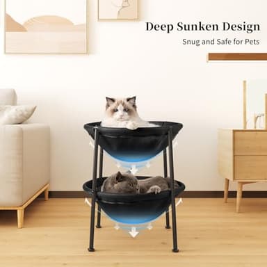 JUNSPOW Double Cat Bed Black, Breathable Pet Bed for 2 Cats with 4 Adjustable Feet & Anti-Slip Mats, Easy Assembly Cat Hammock for Multi-cat Household, Indoors & Outdoors, 22.8 in x18.7 in x 18.7 in - Image 4