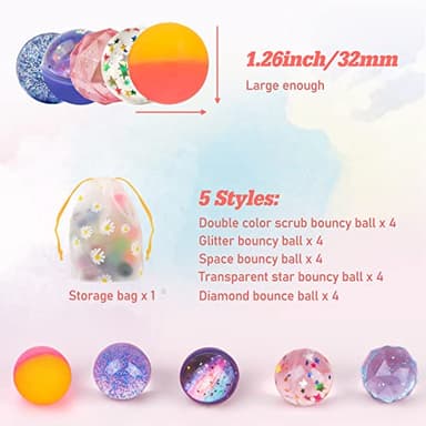 Ohanniewa Bouncy Balls for Kids 20 Pieces 5 Styles 32mm Assorted Bouncy Balls with Storage Bag for Birthday Party Favors - Image 2