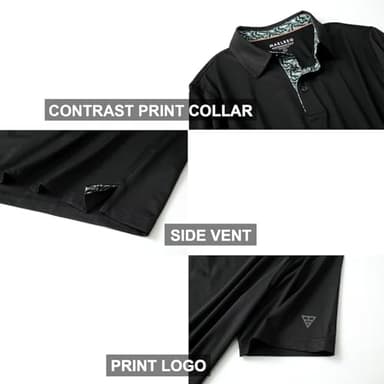 M MAELREG Polo Shirts for Men Short Sleeve Performance Moisture Wicking Quick Dry Casual Collared Men’s Polo Shirts Black - Image 4