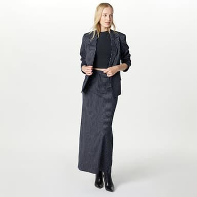 The Drop Women’s Denis Woven Long Column Skirt, Navy Pinstripe, L - Image 4
